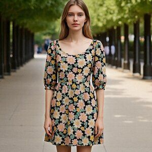 VELVET TORCH Women's Black/Pink Floral Dress LARGE